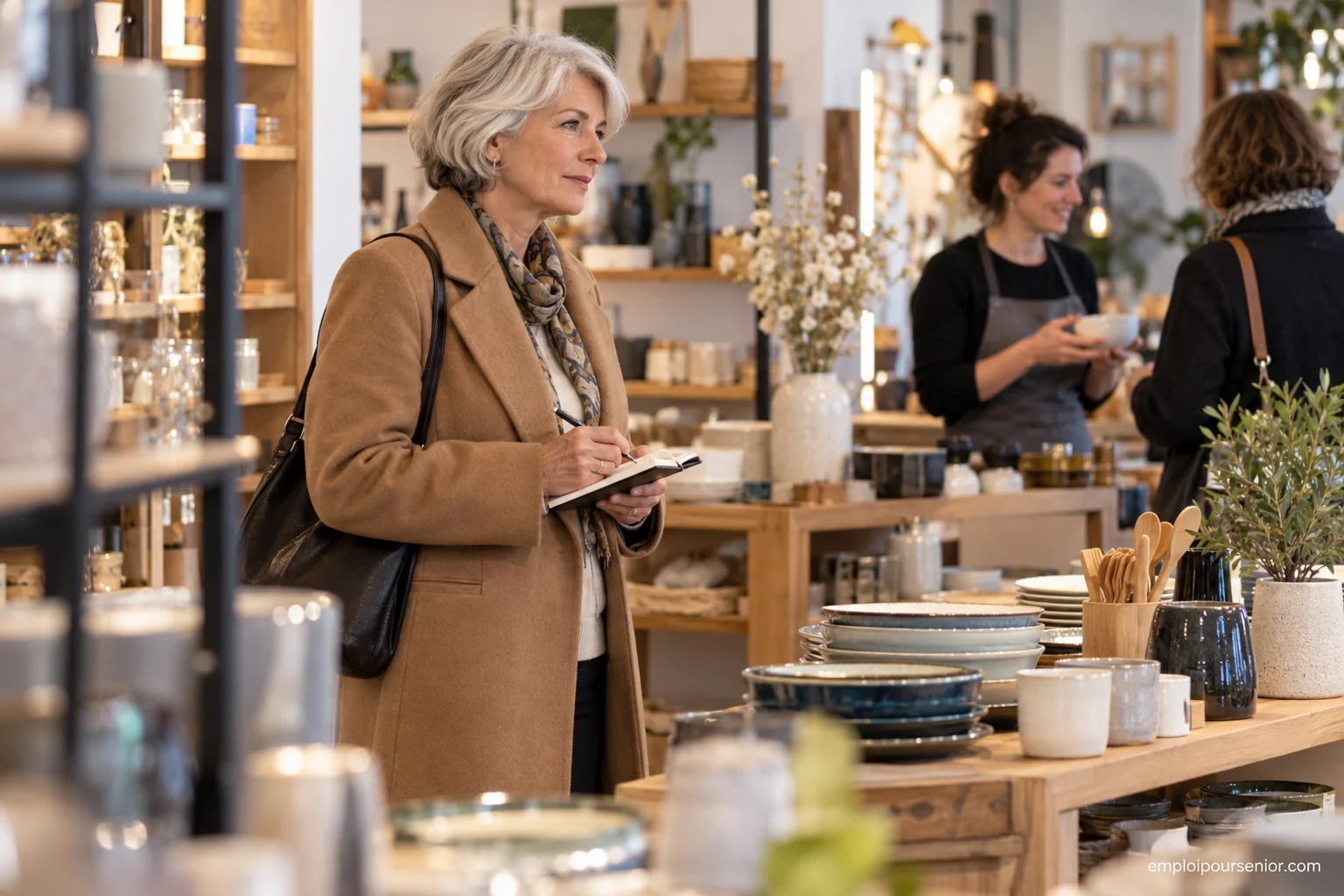 Senior mystery shopper quietly observing the service in a home furnishings shop
