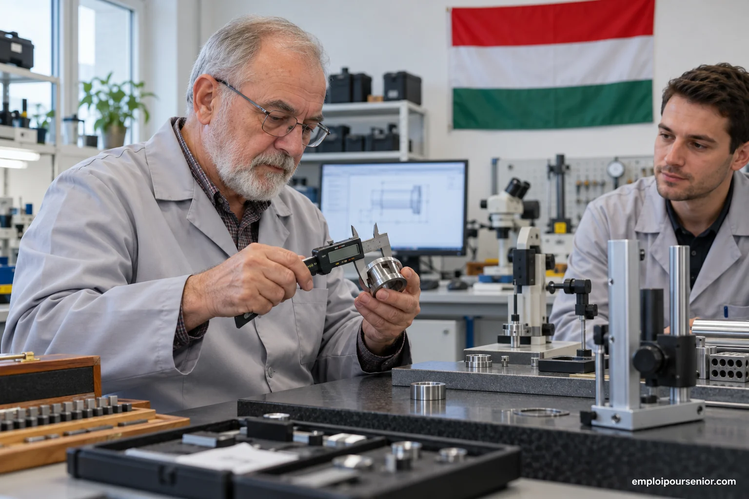 Ein erfahrener Techniker vermisst ein Bauteil in einem Labor in Ungarn.